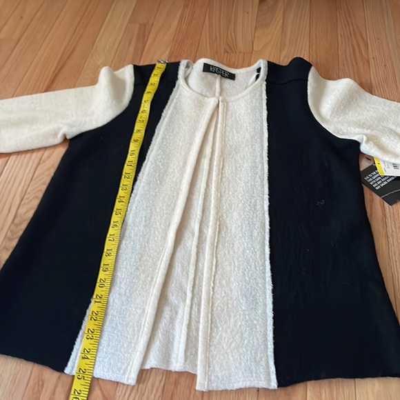 Kasper Open Front Colorblock Cardigan Womens Medium Black White Wool Old Money - Picture 5 of 10